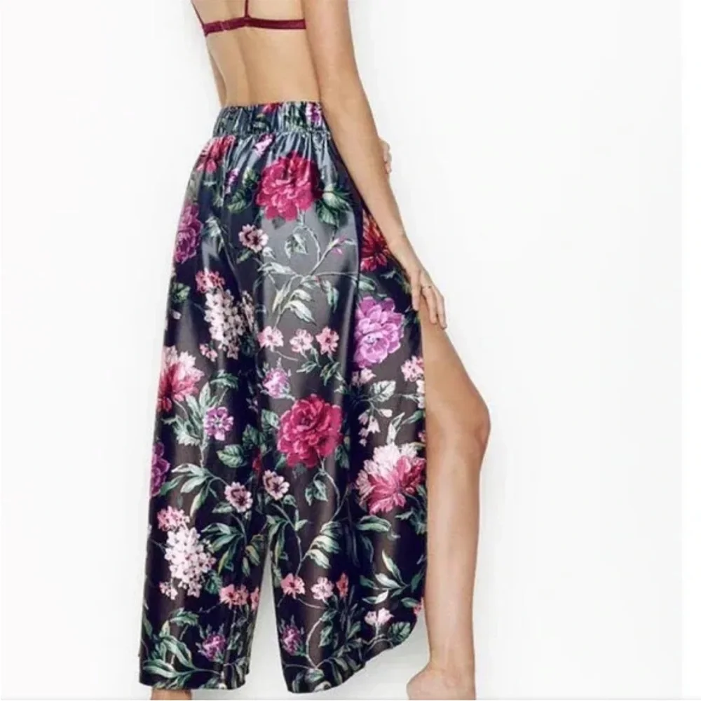 VICTORIA SECRET Floral Satin WIDE LEG TULIP Pants PAJAMA BOTTOM LOUNGE LK NEW XL - Picture 9 of 13